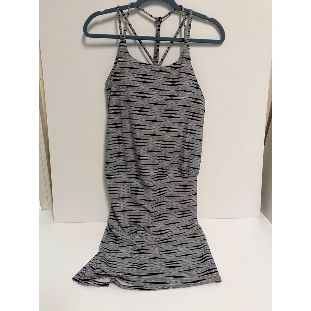 Athleta Strappy Racerback Active Dress Black White Wave Print Small